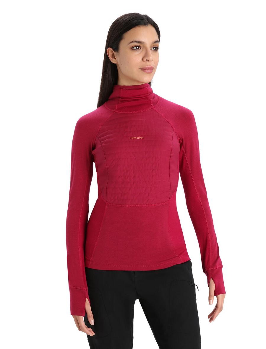 Base Layers Icebreaker ZoneKnit™ Merino Insulated Long Sleeve Hoodie Damskie Różowe | PL 1063LISH